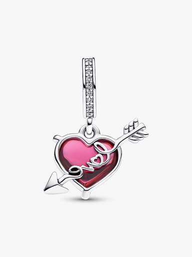 Charm Colgante Corazón y Flecha Cristal de Murano Rojo