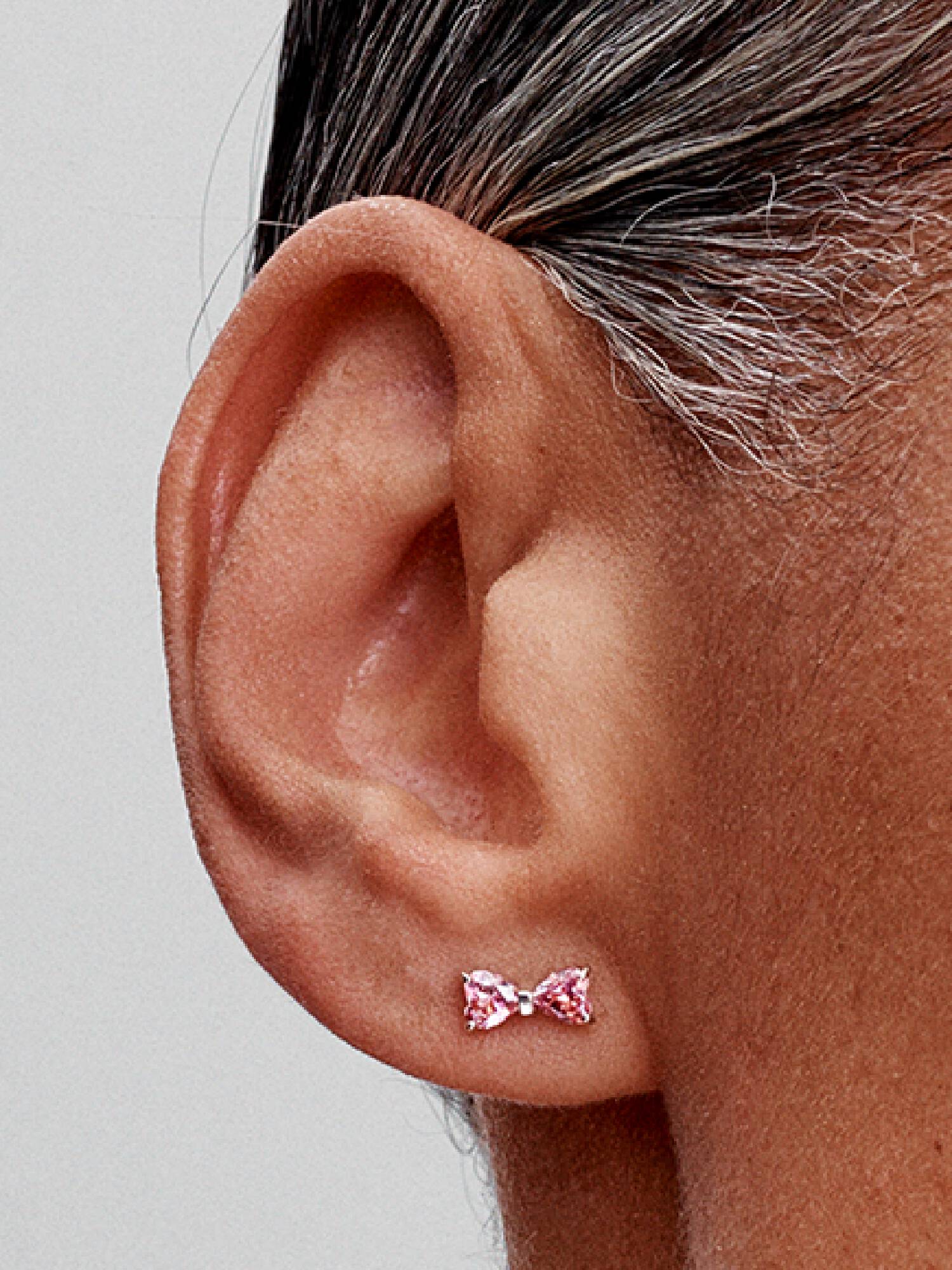 Pendientes de botón Lazo Rosa Brillante