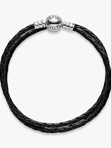 Pulsera Doble de Cuero Negro