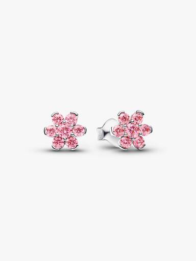 Pendientes de Botón Flor Rosa Brillante