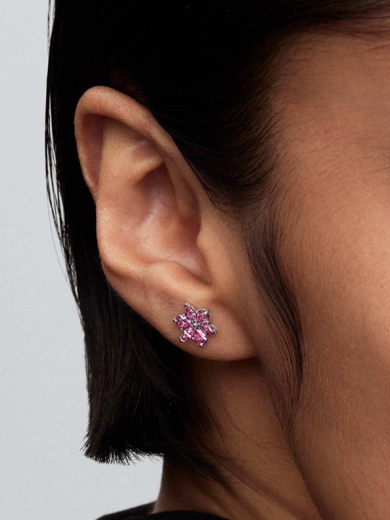 Pendientes de botón Herbario Flor Rosa Brillante 