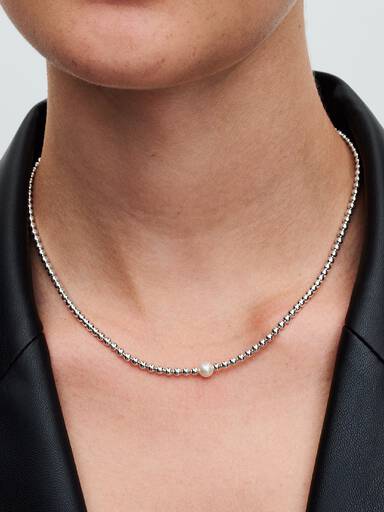 Collar Esferas y Perla Cultivada de Agua Dulce Tratada