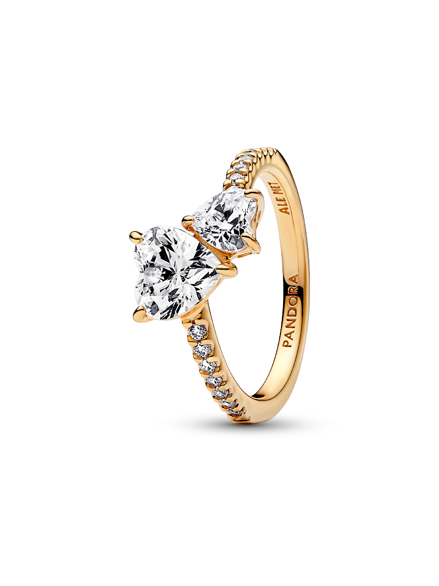 Anillo con un recubrimiento de oro de 14k Corazón Doble Brillante