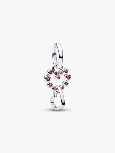 Charm Colgante Corazones Conectados y Gemas Rojas