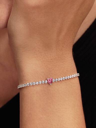 Pulsera de Tenis Corazón Brillante Rosa