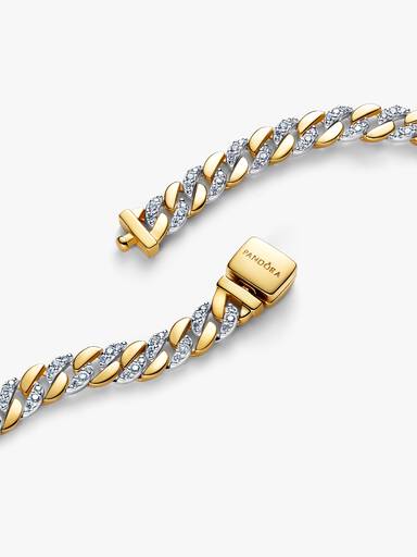 Pulsera de Cadena Cubana en Pavé Dos Tonos