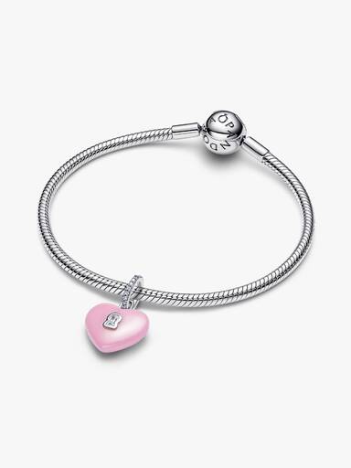 Charm Colgante Candado Corazón Cerámica Rosa