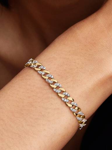 Pulsera de Cadena Cubana en Pavé Dos Tonos