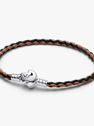 Pulsera Pandora Moments en Cuero Trenzado con Cierre El Rey León de Disney