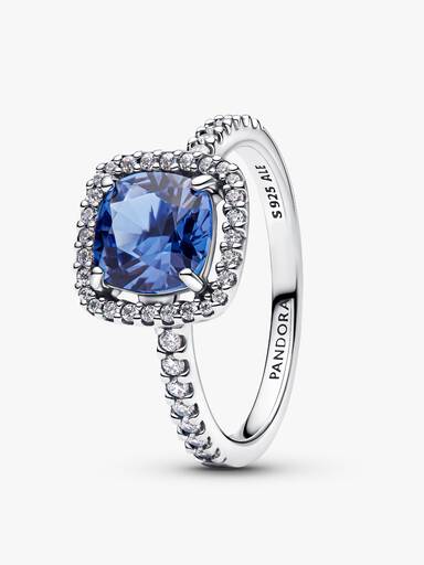 Anillo Declaración Halo Cuadrado Azul Brillante
