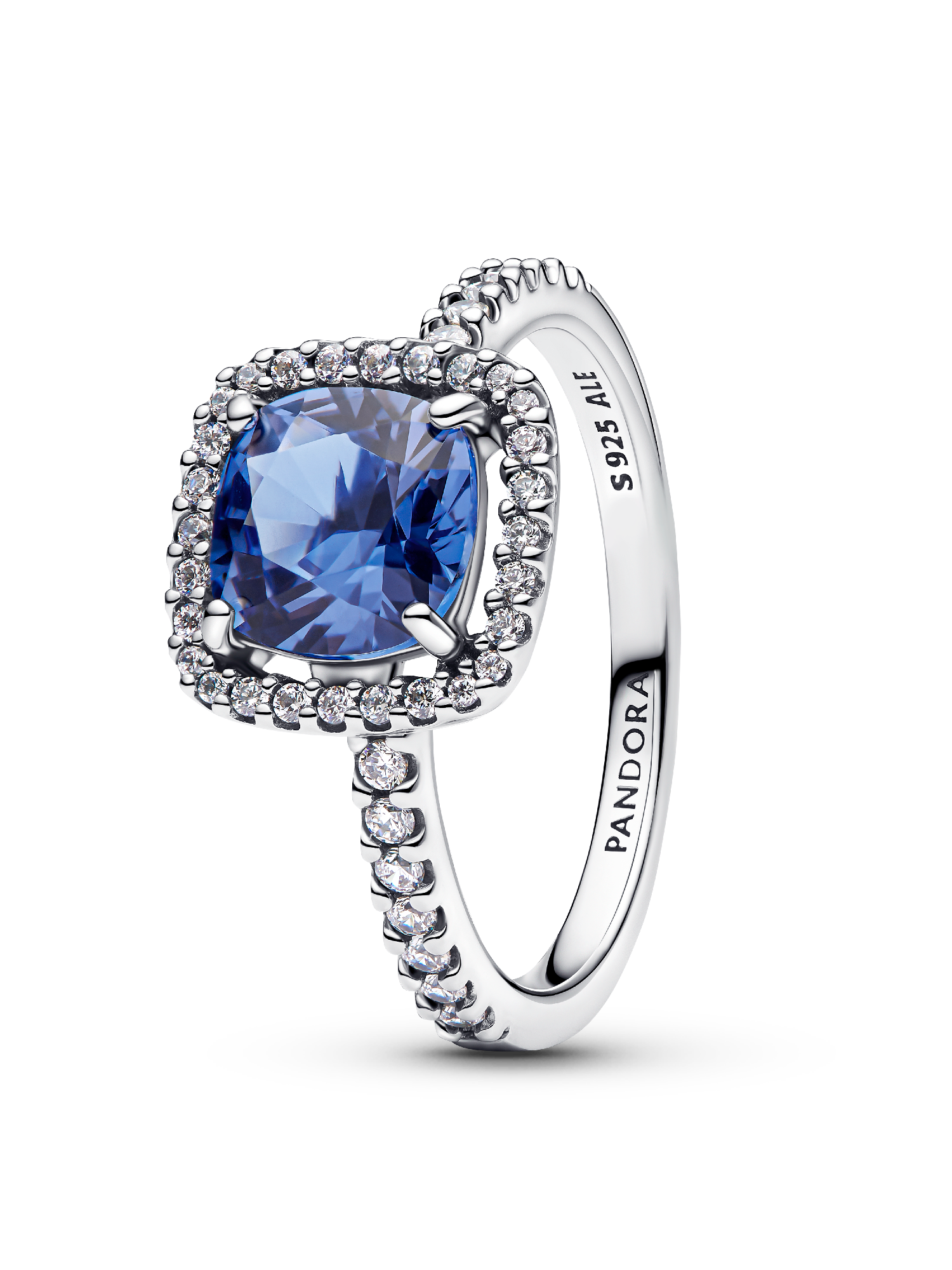 Anillo Declaración Halo Cuadrado Azul Brillante 