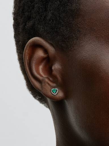Pendientes de Botón Corazón Elevado Verde