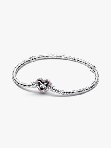 Pulsera de Cadena de Serpiente con Cierre de Corazón Infinito Rosa Brillante