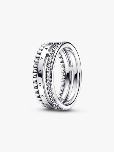 Anillo Pandora Signature Logo Pavé y Cuentas