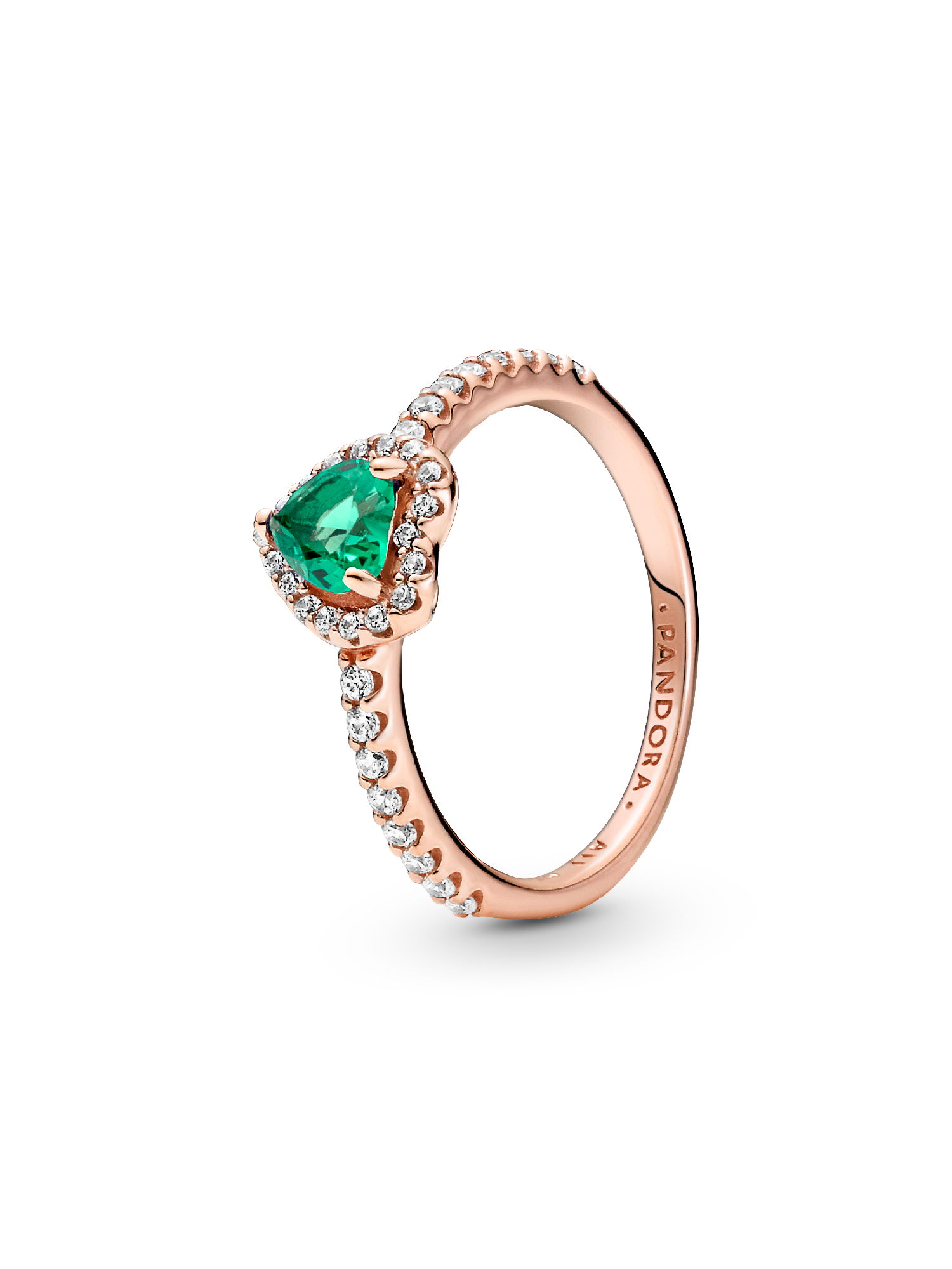 Anillo Corazón Brillante Elevado Verde
