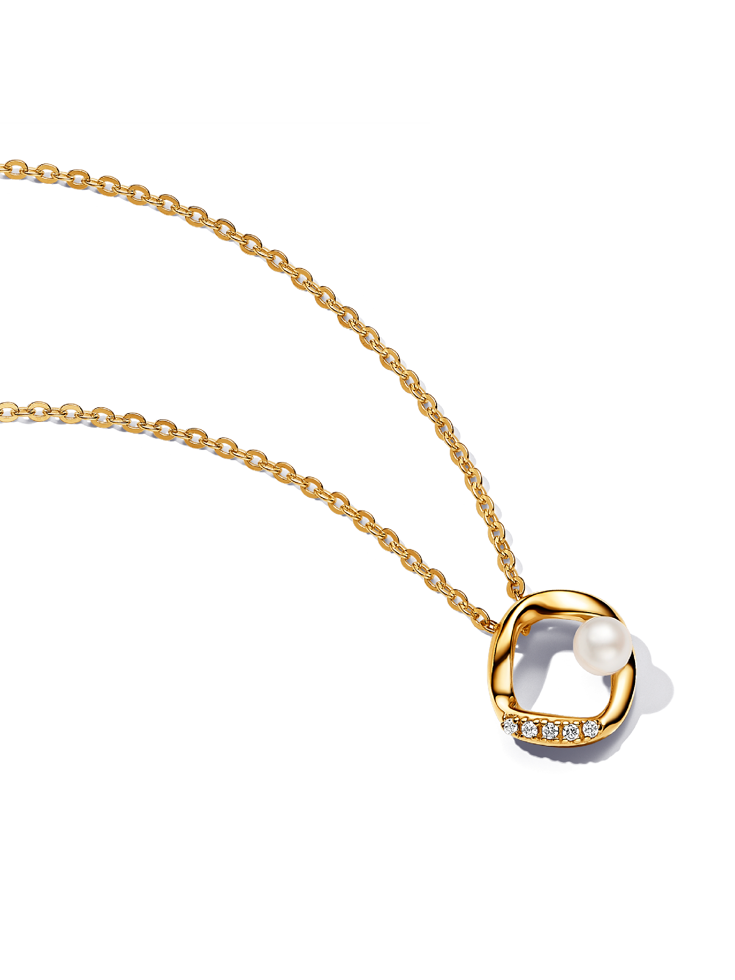Collar Círculo Forma Orgánica en Pavé y Perla Cultivada de Agua Dulce