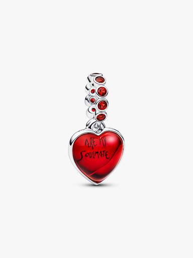 Charm Colgante Doble Corazón Cristal de Murano Rojo