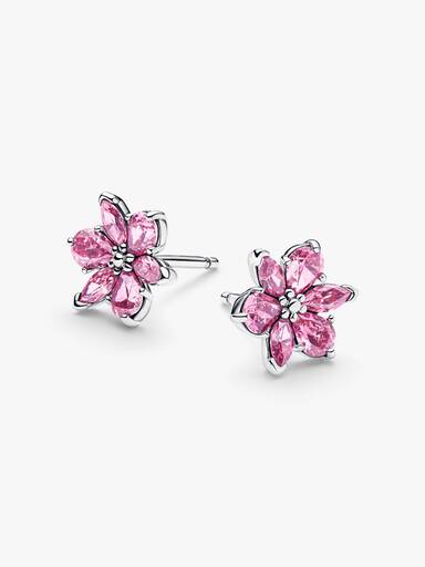 Pendientes de botón Herbario Flor Rosa Brillante