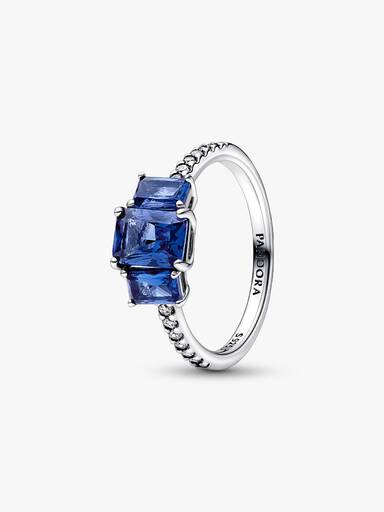 Anillo Brillante Tres Gemas Azules Rectangulares