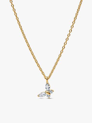 Conjunto para Regalo Collar y Pendientes Mariposas Transparentes Brillantes con Recubrimiento de Oro