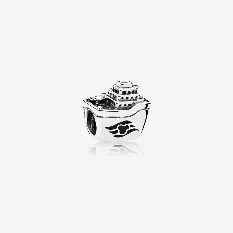 Disney Cruise ship silver charm with black enamel image number 0
