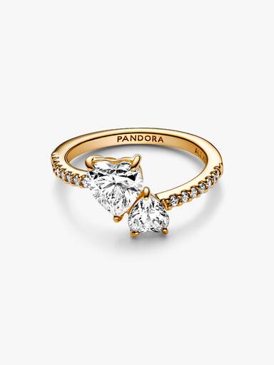 Anillo con un recubrimiento de oro de 14k Corazón Doble Brillante