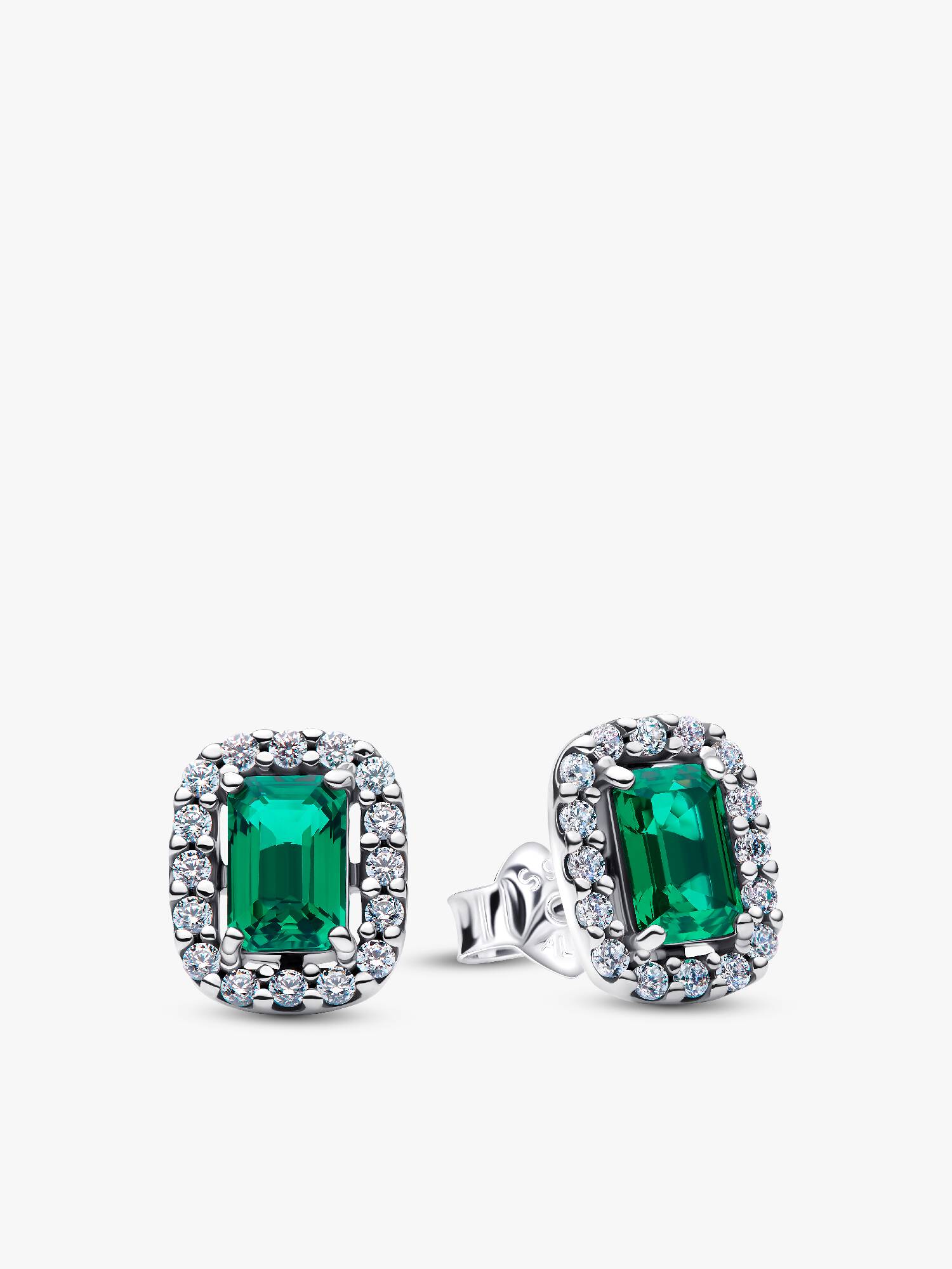Pendientes de botón Halo Rectangular Verde Brilllante 