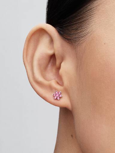 Pendientes de Botón Flor Rosa Brillante