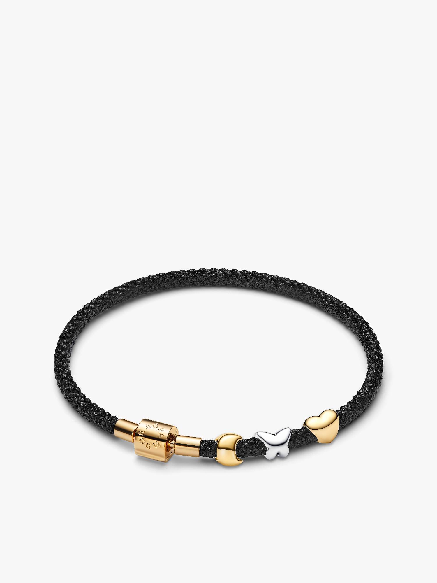Conjunto de Regalo Pulsera Cordón Negro con Charms Mini Luna, Mariposa y Corazón