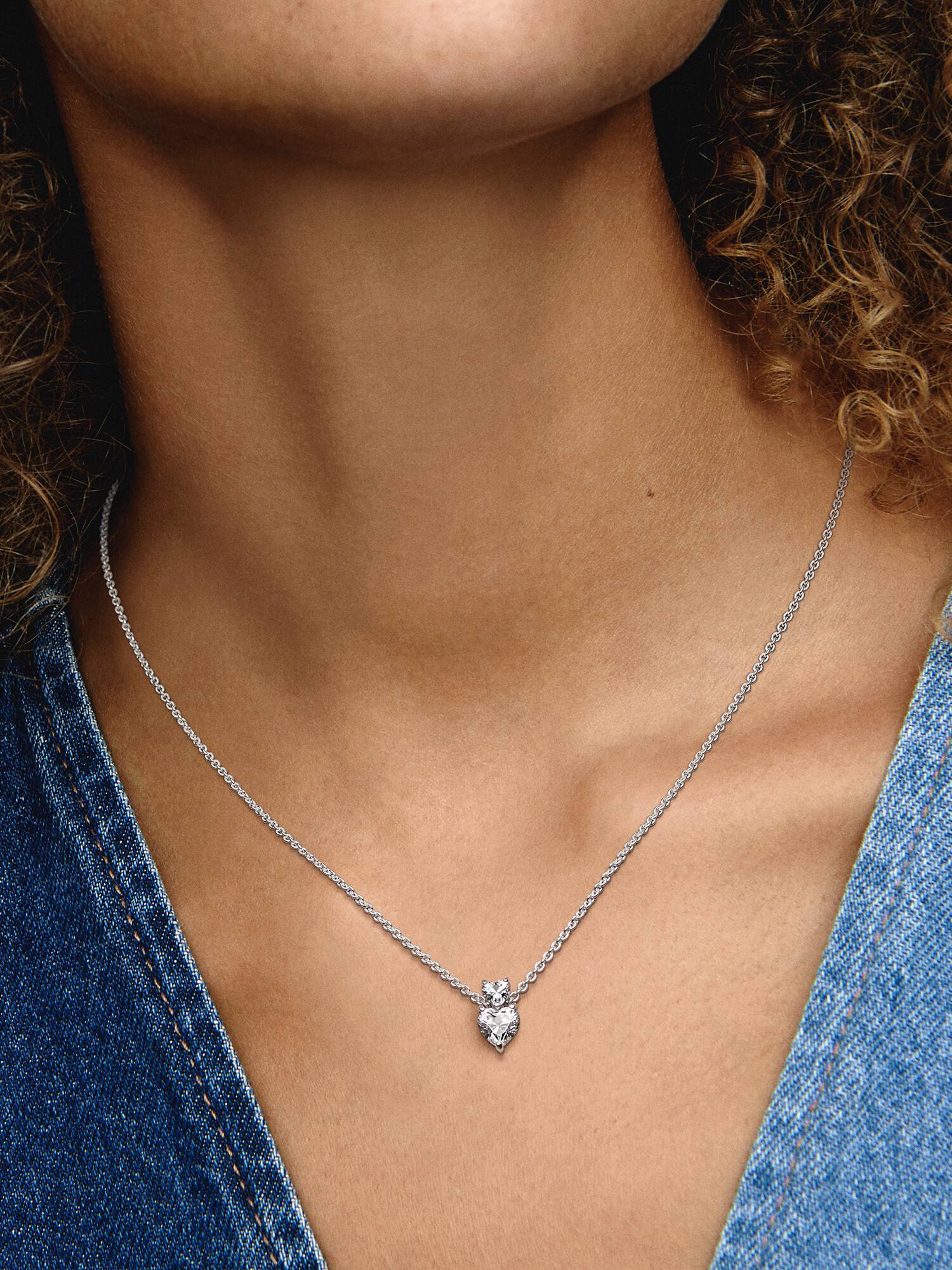 Collar Colgante Doble Corazón Brillante