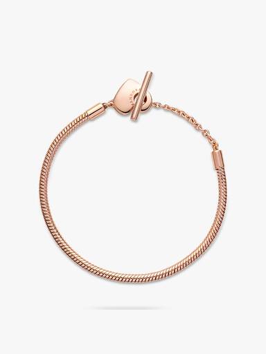 Pulsera Pandora Moments Cadena de Serpiente con cierre en T y Corazón