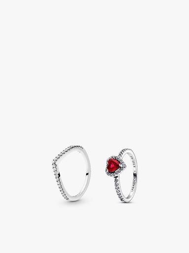 Conjunto de Regalo Anillos Deseo Clásico y Corazón Rojo