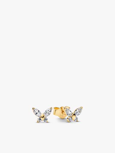 Conjunto para Regalo Collar y Pendientes Mariposas Transparentes Brillantes con Recubrimiento de Oro