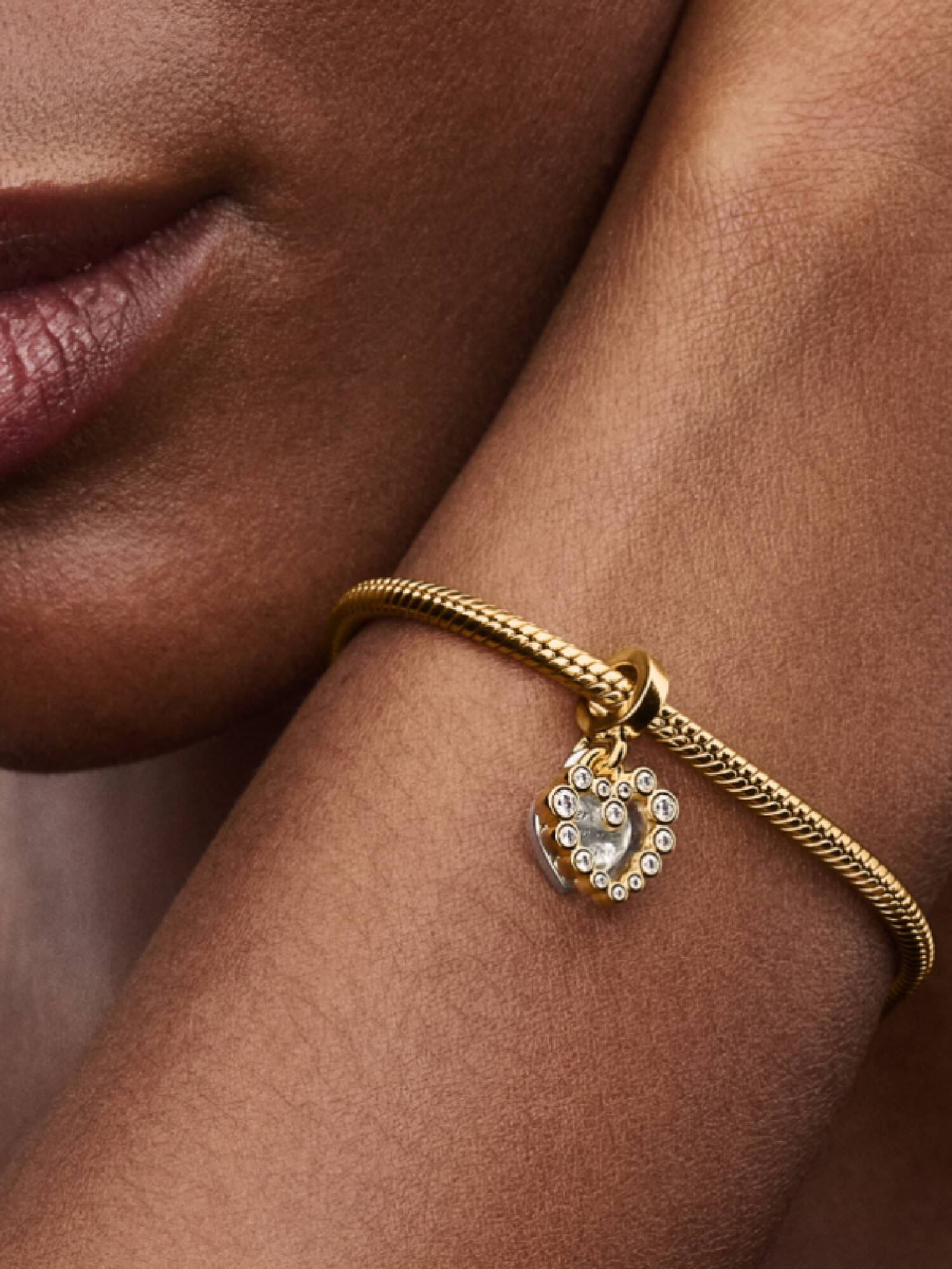 Charm Colgante Doble Corazón Brillante