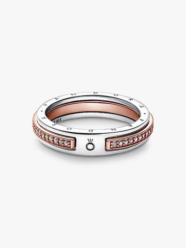Anillo Logo y Pavé en Dos Tonos Pandora Signature