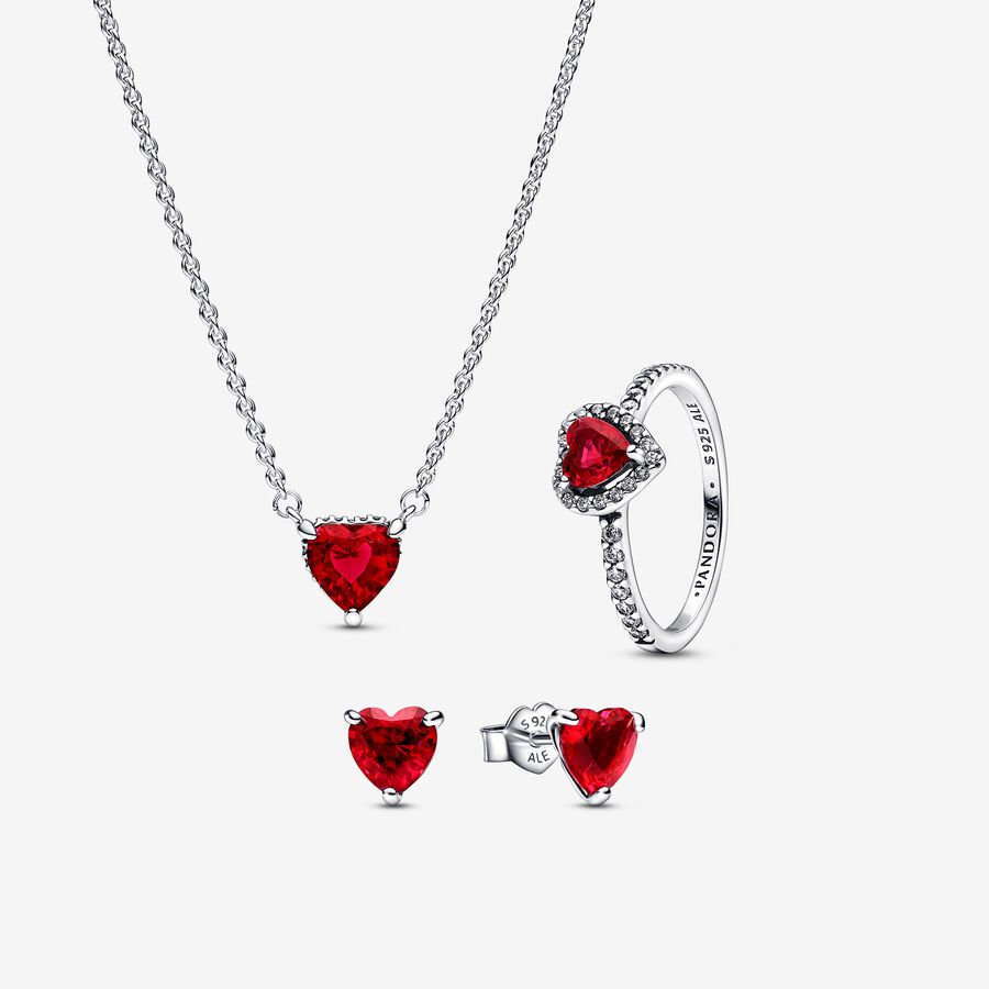 Sparkling Heart Halo Earrings, Necklace & Ring Set image number 0
