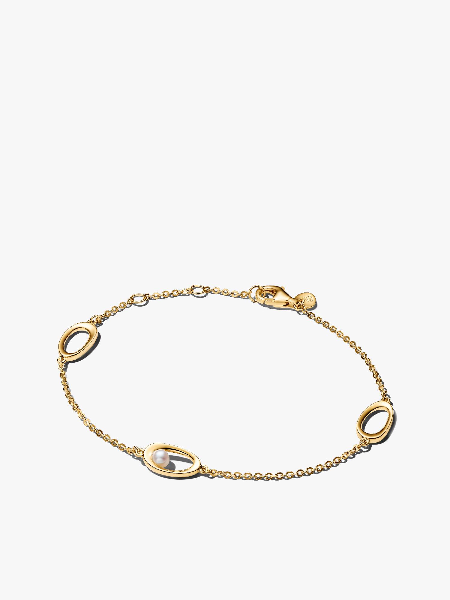 Pulsera Ovalada Forma Orgánica en Pavé y Perla Cultivada de Agua Dulce Tratada