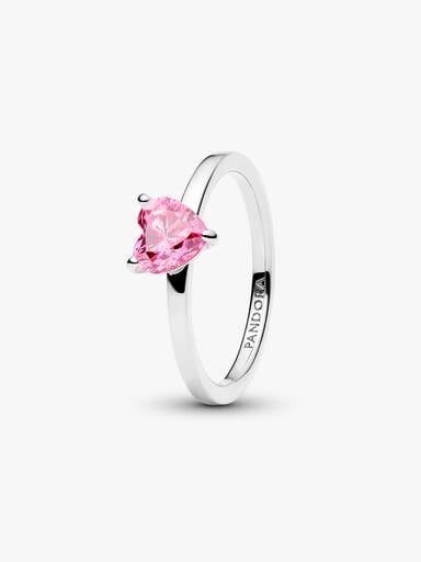 Anillo Solitario Corazón Brillante Rosa