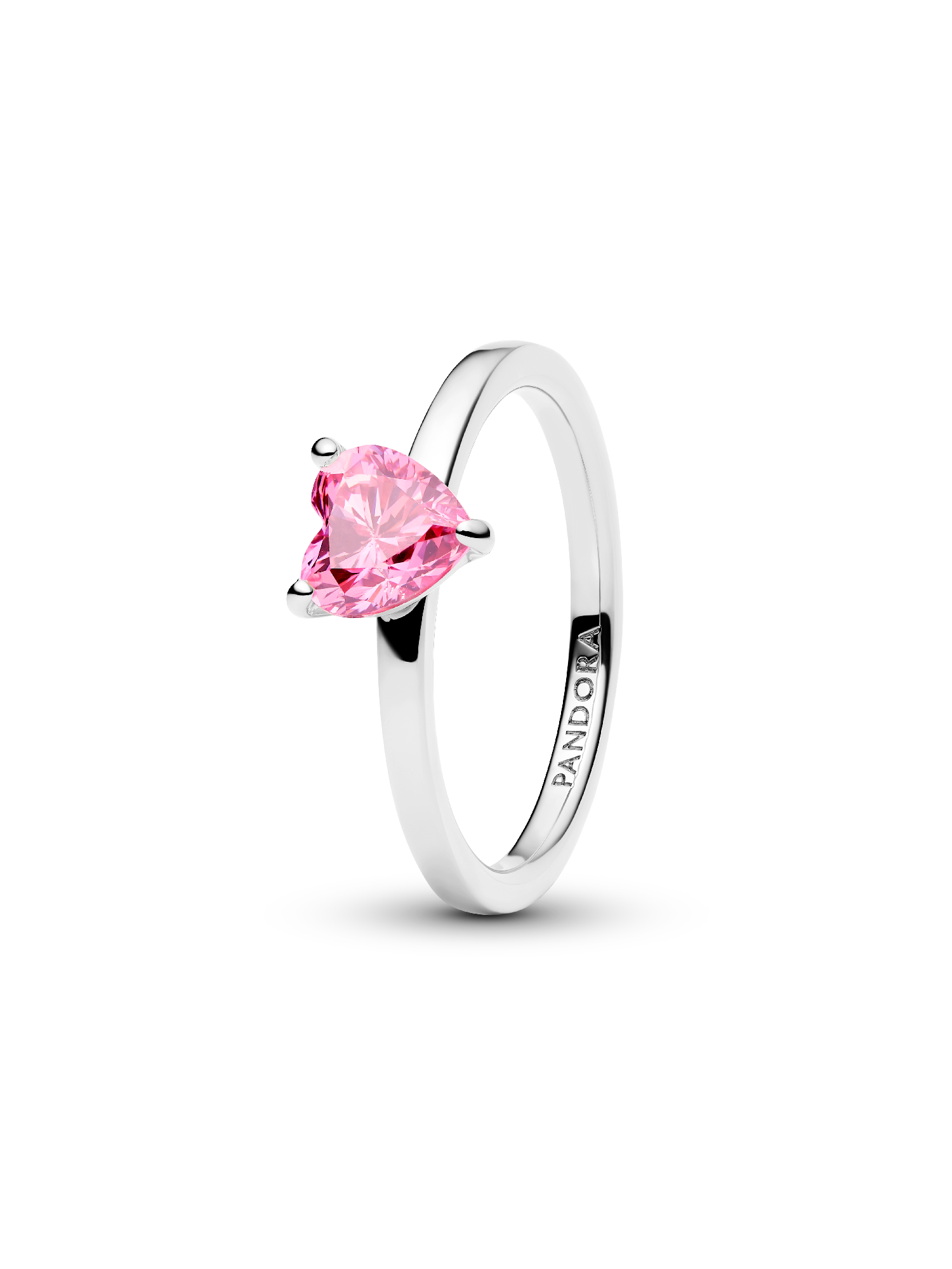 Anillo Solitario Corazón Brillante Rosa