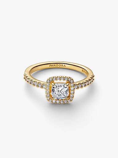Anillo Halo Transparente Cuadrado Brillante