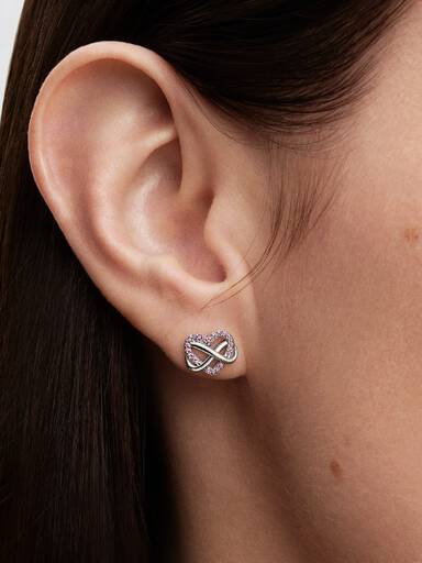Pendientes de Botón Corazón Infinito Rosa Brillante