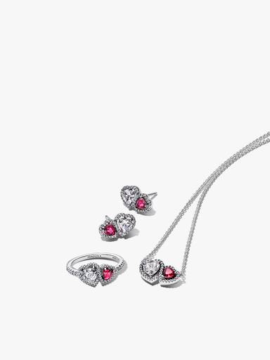 Conjunto de Regalo Collar, Pendientes y Anillo Halo Corazones