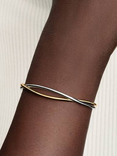 Pulsera Rígida Entrelazada en Dos Tonos