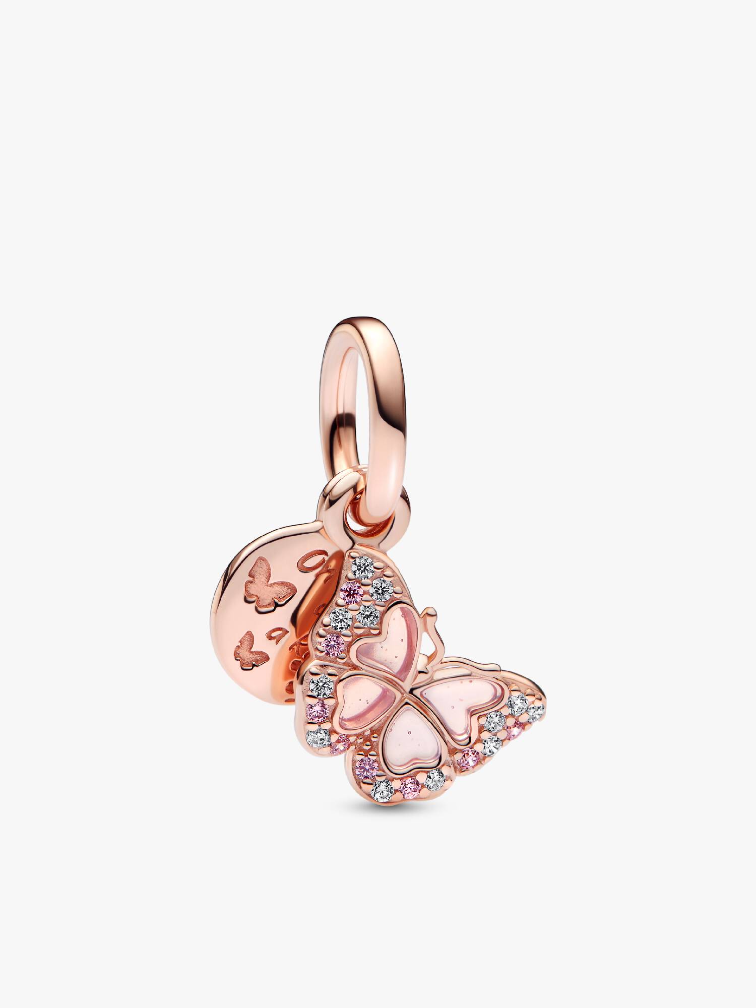 Charm Colgante Doble Mariposa Rosa