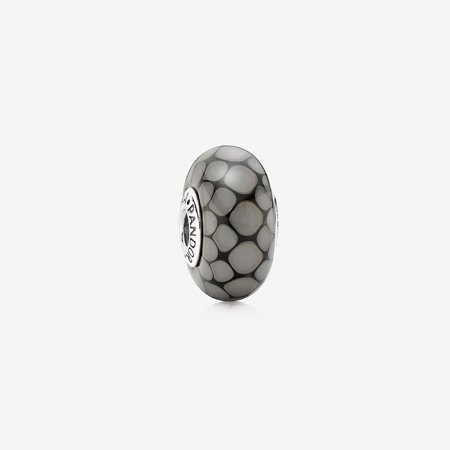 Dotted XL silver charm with grey murano glass image number 0