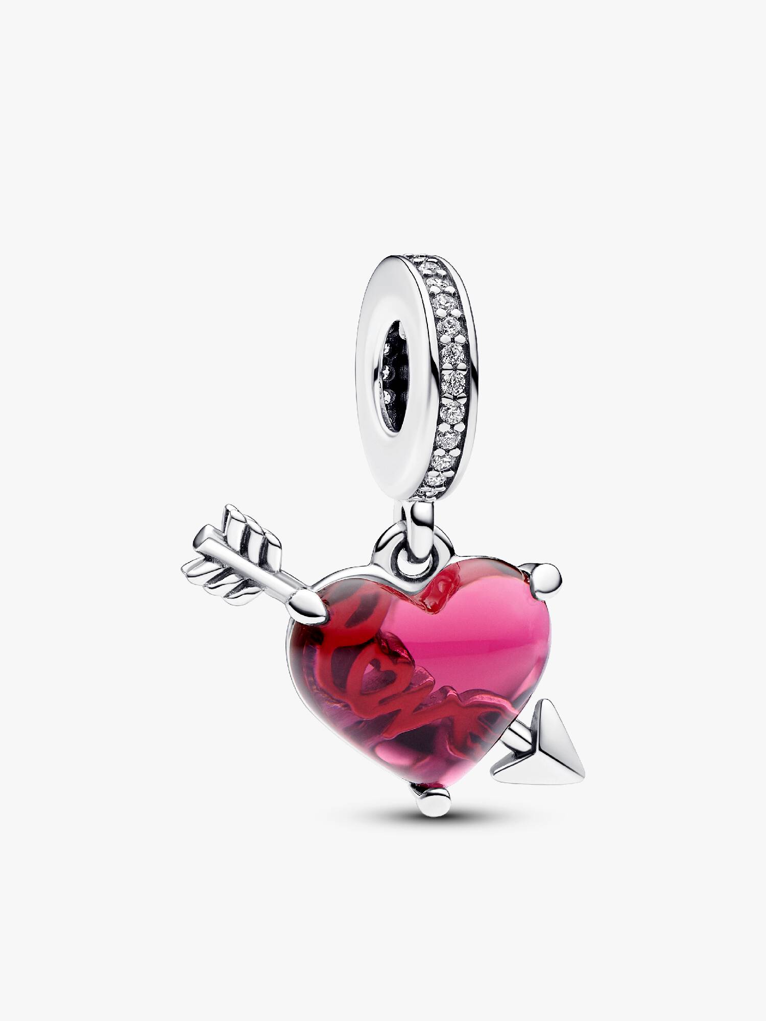 Charm Colgante Corazón y Flecha Cristal de Murano Rojo
