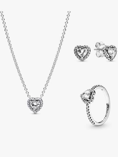 Conjunto de Regalo Collar, Pendientes y Anillo Corazón en Relieve