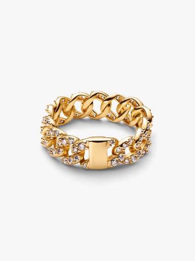 Anillo de Cadena Cubana en Pavé