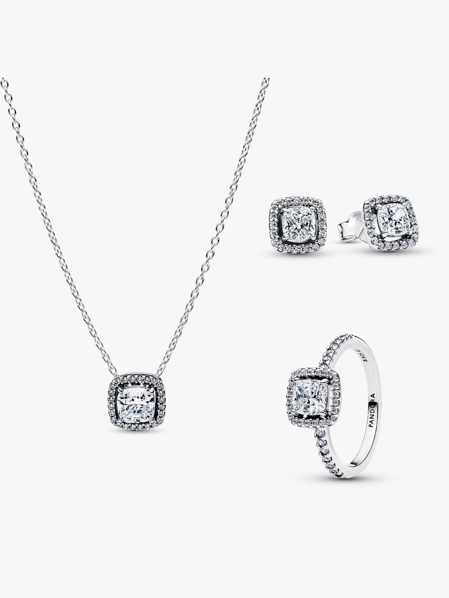 Conjunto de Regalo Collar, Pendientes y Anillo Halo Cuadrado