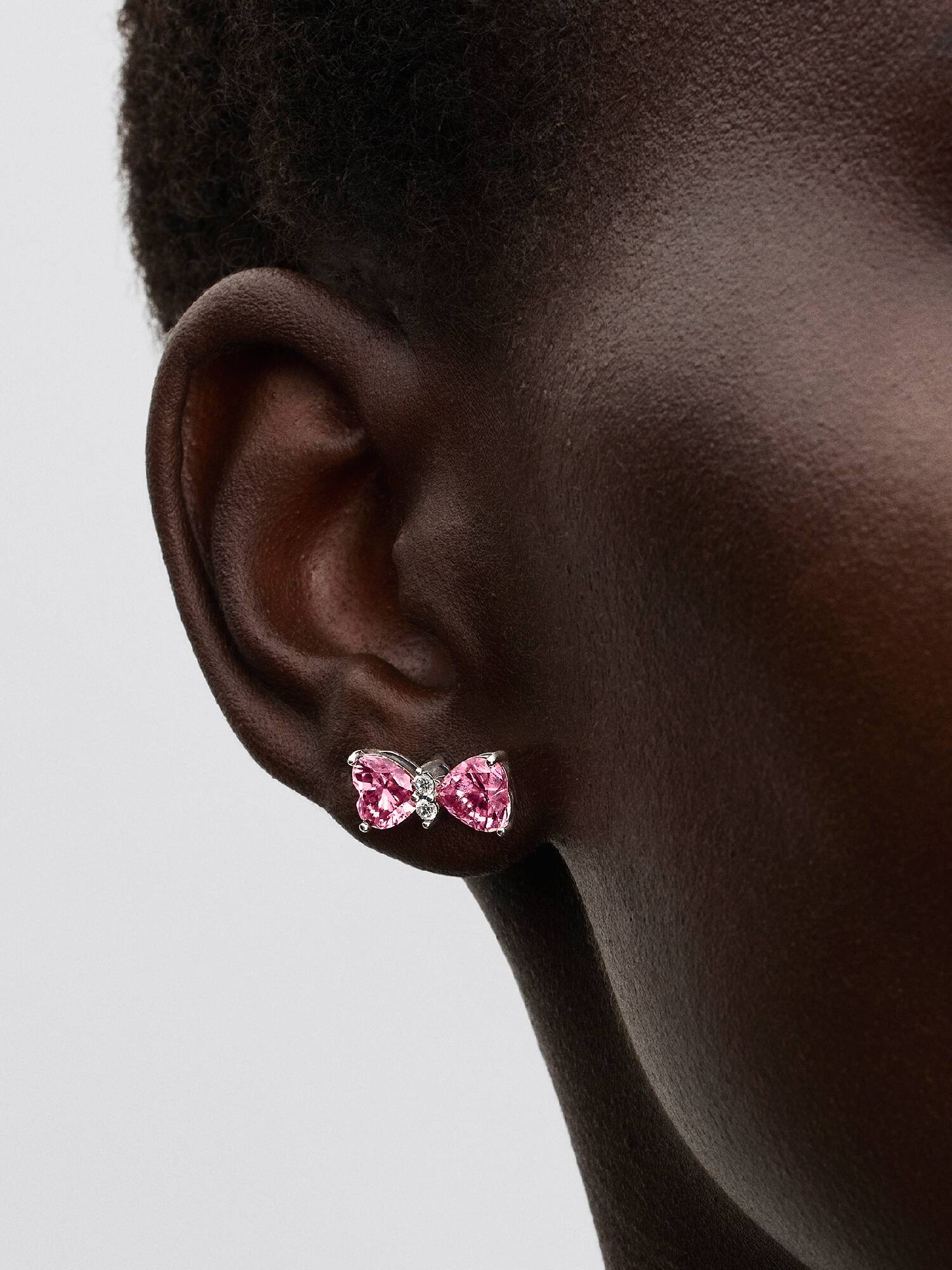 Pendientes de Botón Lazo Rosa